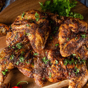 Bio chicken with spicy peppers, habanero and Trinidad scorpion and lots of herbs